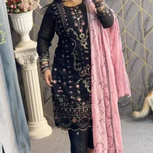 Beautiful Georgette Embroidery Three Piece